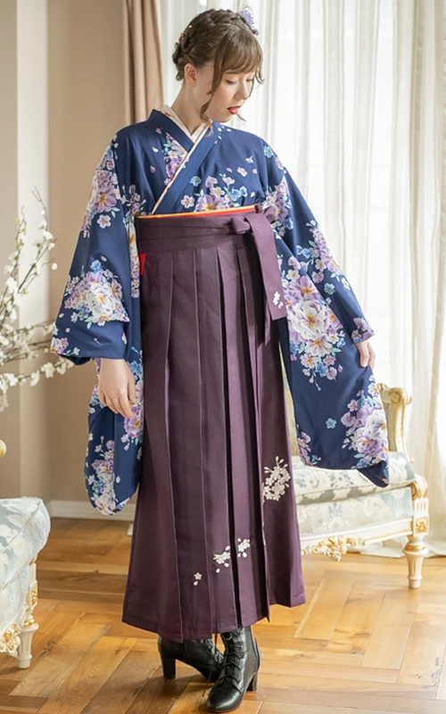 キャサリンコテージ☆袴セット瑠璃着物150肌襦袢補正タオル髪飾り付き