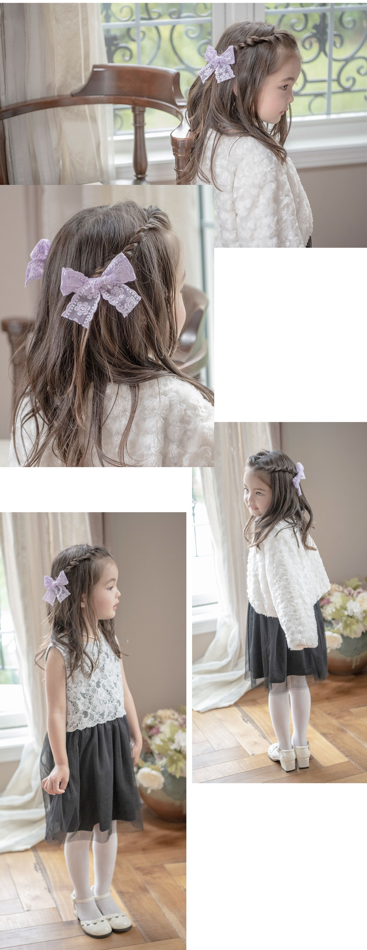 レースリボンヘアクリップ2個セットアクセサリーヘアアクセサリーキッズ