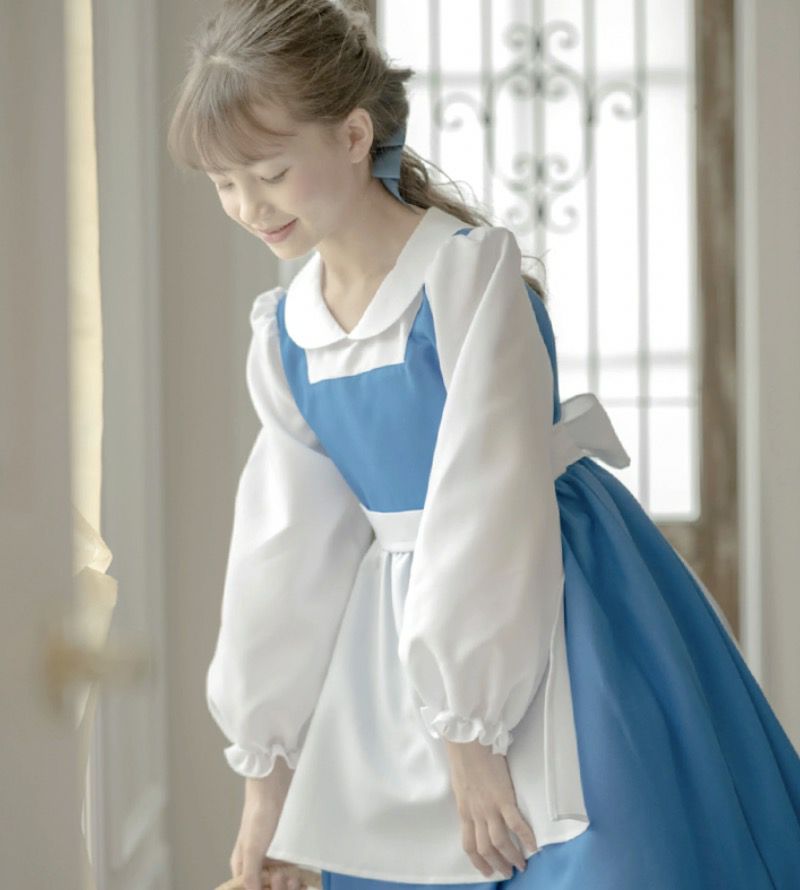 キッズ衣装子供仮装プリンセスの普段着ワンピース[キッズ女の子美女と野獣ベル風140150160cmコスプレコスチューム衣装小学生中学生ブルー青かわいい