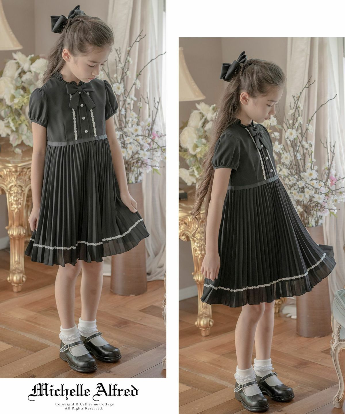 フォーマルワンピース子供半袖クリスタルプリーツワンピース[110120130140150160165cm黒ブラック]女の子入学式キッズ卒業式卒服ジュニア七五三ブラックフォーマル結婚式おしゃれ春夏秋子供服