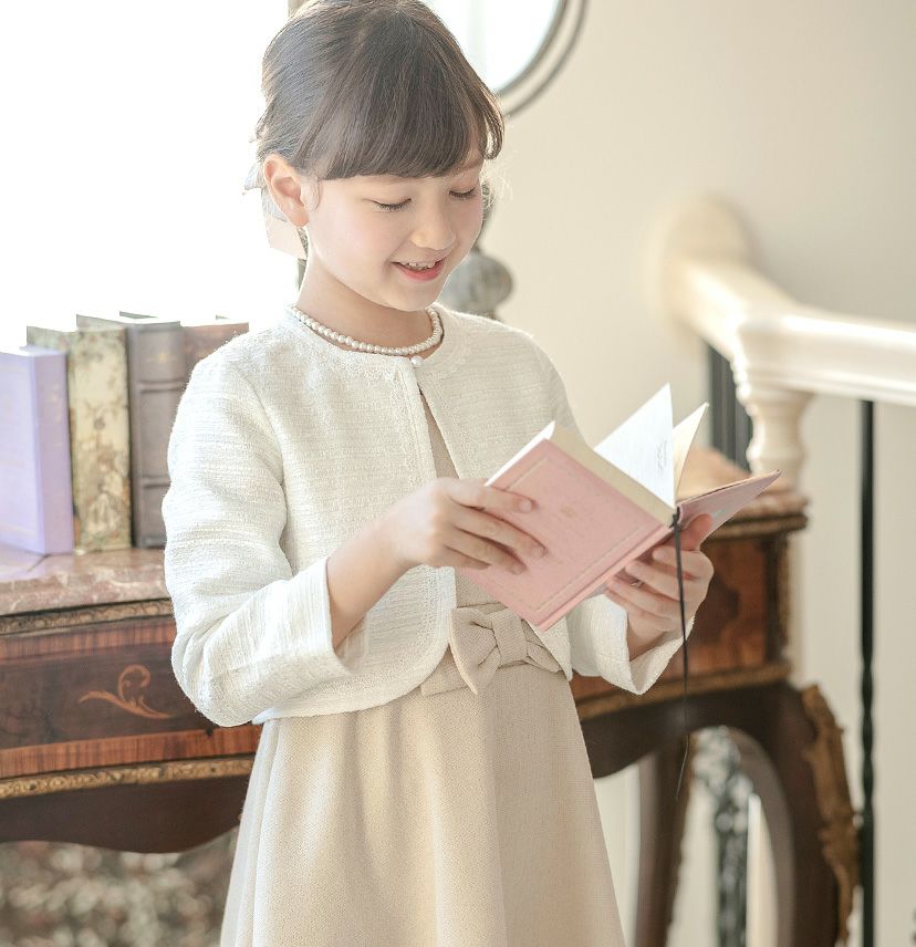子供服シンプルボレロキッズフォーマル[女の子入学式卒園式発表会結婚式100110120130140150160cm法事ジャケットフォーマル羽織物ボレロカーディガン白ホワイト][処分価格返品不可]