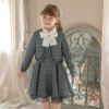 入学式女の子フォーマルスーツファンシーツイードブリリアントアンサンブル【ワンピース・ジャケット2点セット】[子供服入学式結婚式フォーマル七五三発表会スーツセット110120130cm白ブルー青水色グレーツイード]期間限定:MR
