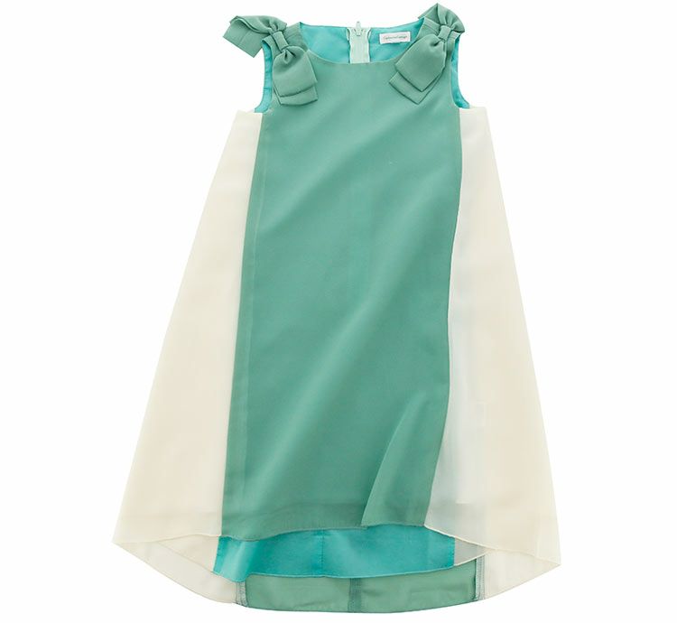 子供ドレス肩リボンの配色切替Aラインドレス女の子キッズ・ジュニア[110120130140150160cmブラック黒ネイビー紺グリーン緑]シフォンフィッシュテールキャサリンコテージ子供服フォーマル結婚式発表会
