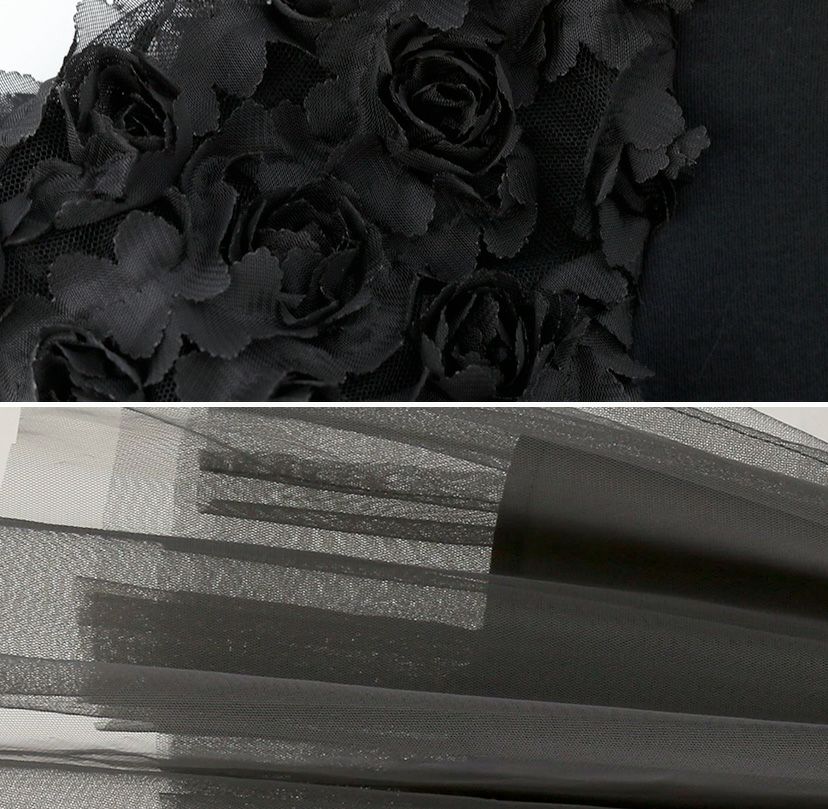 キッズ服女の子フォーマルおしゃれなバラ袖トップス＆チュールスカートセット半袖[110120130cm黒ブラック白グレーネイビー]リボン女の子服Tシャツかわいい通販子供服発表会結婚式お出かけ