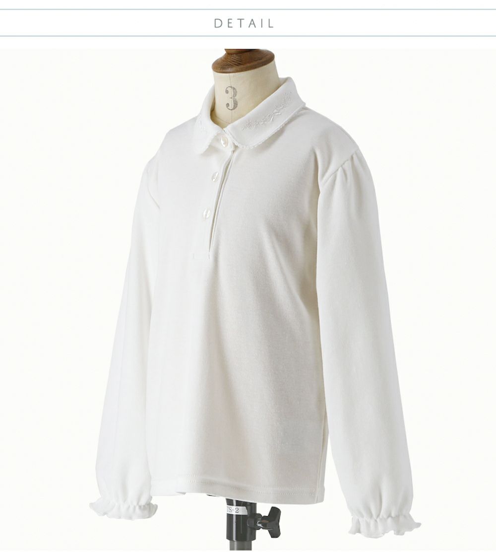 子供ブラウス白花形ボタンの丸襟カットソーブラウス[100110120130140cm]長袖半袖キッズリボン刺繍レースお受験入学式卒園式法事ブラックフォーマルフォーマル子供服