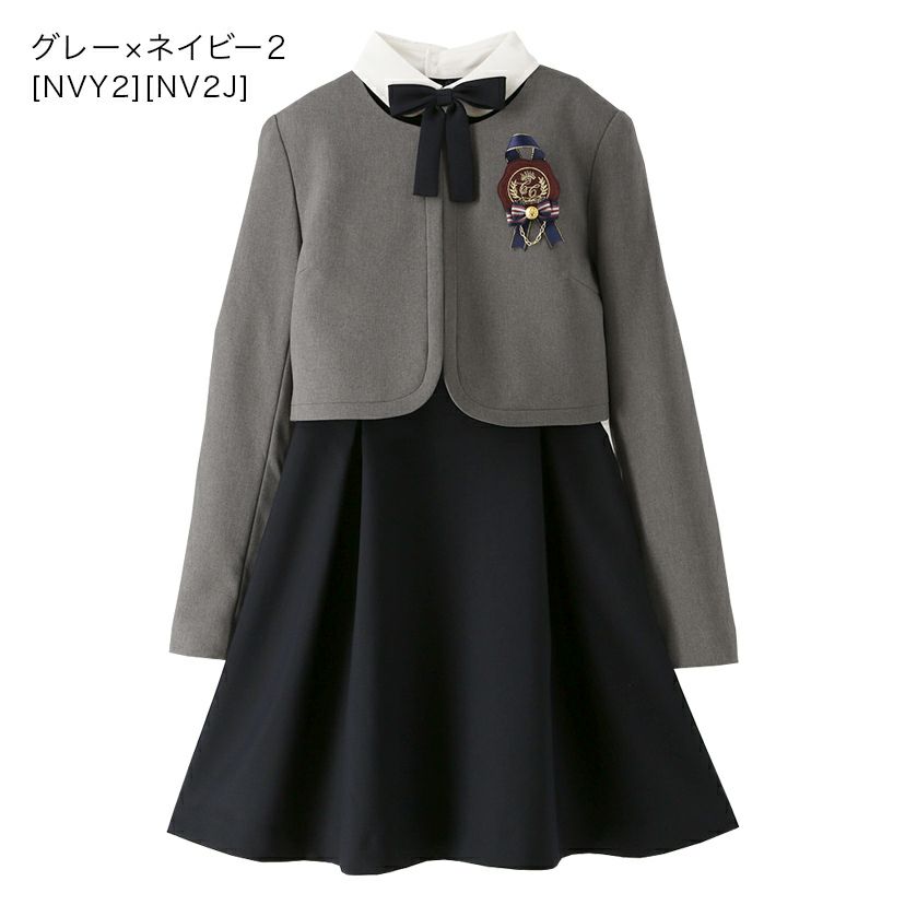 卒業式スーツ女の子卒服上品白襟ワンピース＆ノーカラーボレロ[140150160165cmグレーネイビー紺ストライプ]おしゃれ発表会結婚式大きいサイズ小学生女子ジュニアフォーマル