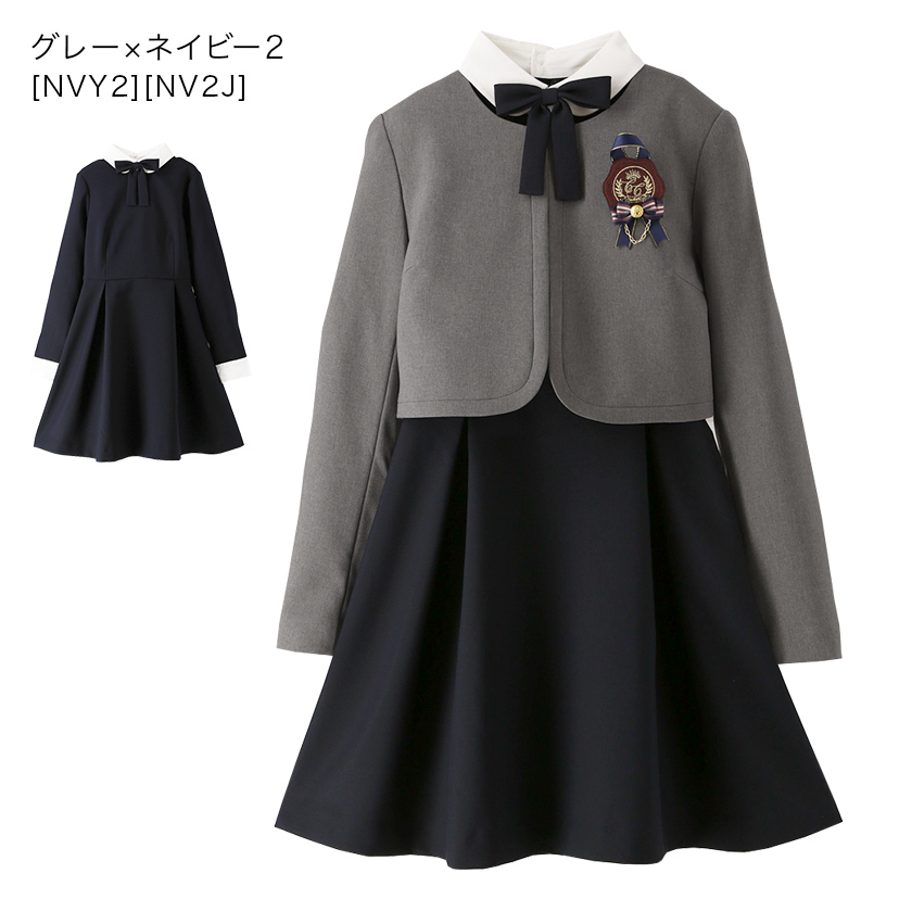 卒業式スーツ女の子卒服上品白襟ワンピース＆ノーカラーボレロ[140150160165cmグレーネイビー紺ストライプ]おしゃれ発表会結婚式大きいサイズ小学生女子ジュニアフォーマル