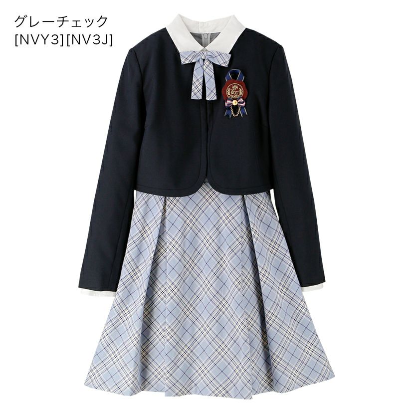 卒業式スーツ女の子卒服上品白襟ワンピース＆ノーカラーボレロ[140150160165cmグレーネイビー紺ストライプ]おしゃれ発表会結婚式大きいサイズ小学生女子ジュニアフォーマル