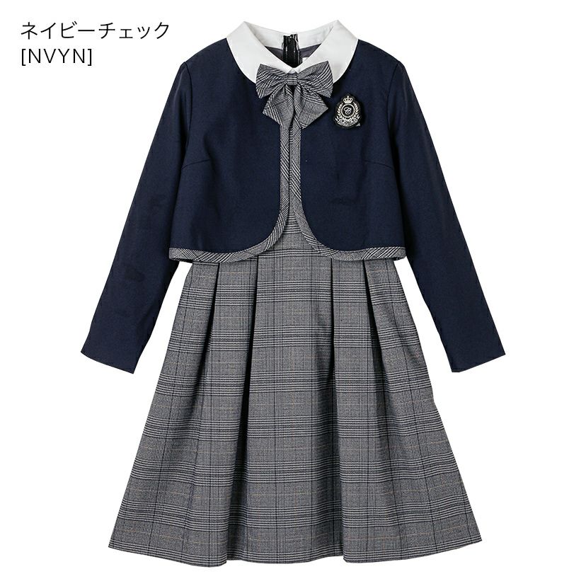 卒業式スーツ女の子卒服上品白襟ワンピース＆ノーカラーボレロ[140150160165cmグレーネイビー紺ストライプ]おしゃれ発表会結婚式大きいサイズ小学生女子ジュニアフォーマル