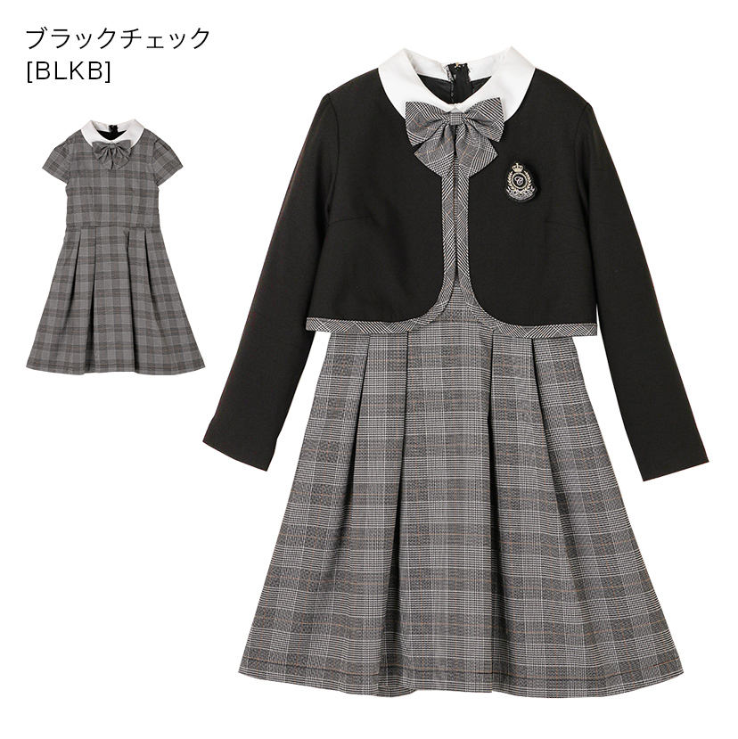 卒業式スーツ女の子卒服上品白襟ワンピース＆ノーカラーボレロ[140150160165cmグレーネイビー紺ストライプ]おしゃれ発表会結婚式大きいサイズ小学生女子ジュニアフォーマル