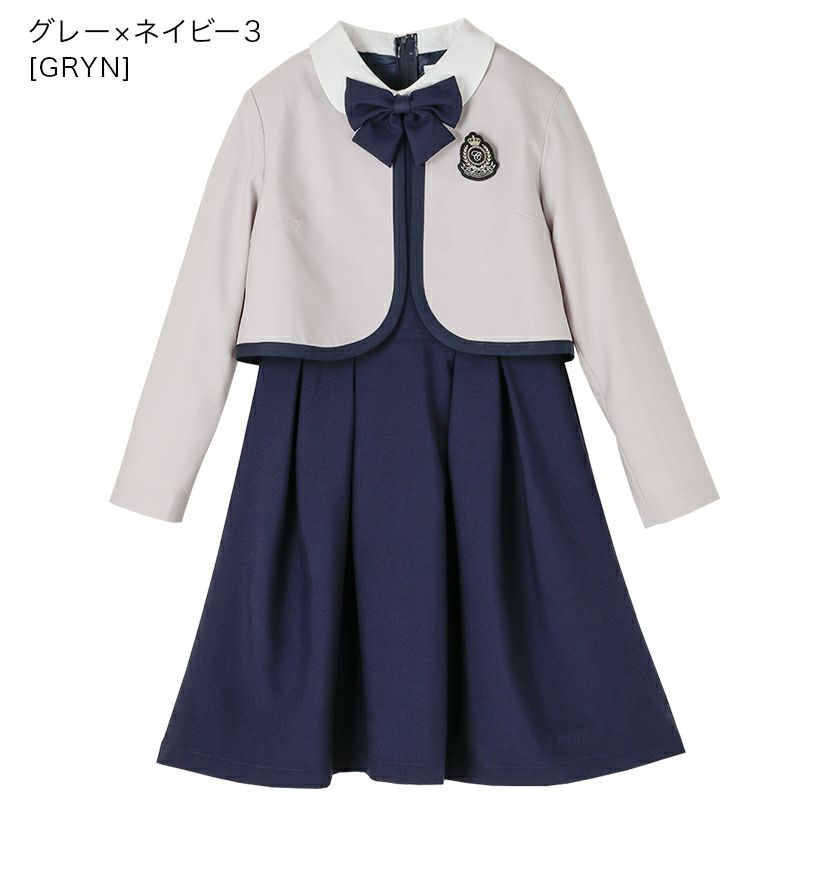 卒業式スーツ女の子卒服上品白襟ワンピース＆ノーカラーボレロ[140150160165cmグレーネイビー紺ストライプ]おしゃれ発表会結婚式大きいサイズ小学生女子ジュニアフォーマル