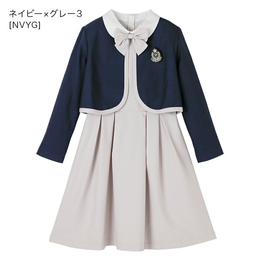卒業式スーツ女の子卒服上品白襟ワンピース＆ノーカラーボレロ[140150160165cmグレーネイビー紺ストライプ]おしゃれ発表会結婚式大きいサイズ小学生女子ジュニアフォーマル