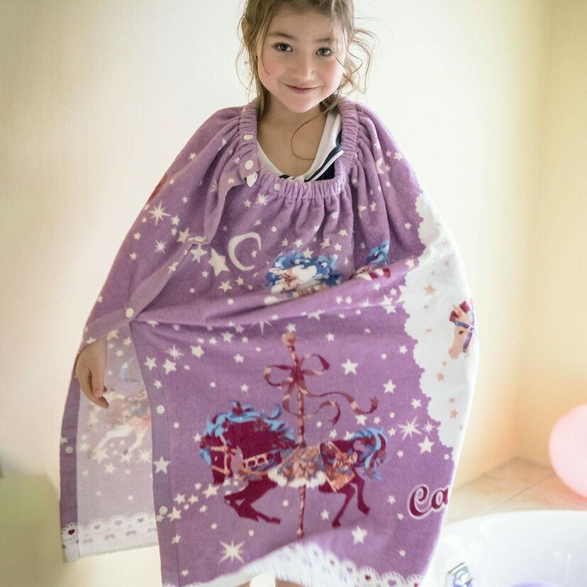 女の子ラップタオルロマンティック柄プールタオル[子供用大人用着替えタオルポンチョ子供用ピンク80cm×120cm綿100%水着用水泳ビーチタオルキッズジュニアレディースロングサイズ大判タオル巻きタオルお着替え]キャサリンコテージ