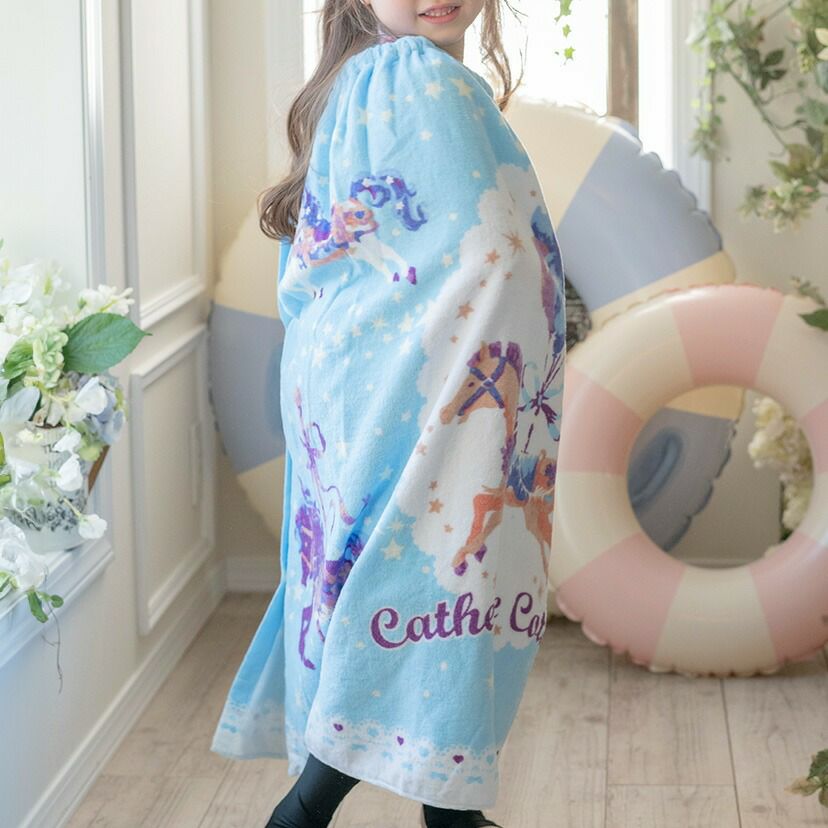 女の子ラップタオルロマンティック柄プールタオル[子供用大人用着替えタオルポンチョ子供用ピンク80cm×120cm綿100%水着用水泳ビーチタオルキッズジュニアレディースロングサイズ大判タオル巻きタオルお着替え]キャサリンコテージ