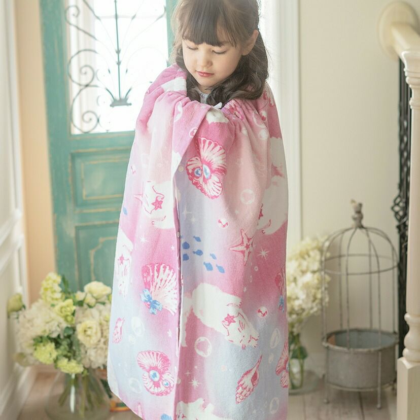 女の子ラップタオルロマンティック柄プールタオル[子供用大人用着替えタオルポンチョ子供用ピンク80cm×120cm綿100%水着用水泳ビーチタオルキッズジュニアレディースロングサイズ大判タオル巻きタオルお着替え]キャサリンコテージ