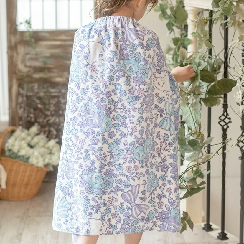 女の子ラップタオルロマンティック柄プールタオル[子供用大人用着替えタオルポンチョ子供用ピンク80cm×120cm綿100%水着用水泳ビーチタオルキッズジュニアレディースロングサイズ大判タオル巻きタオルお着替え]キャサリンコテージ