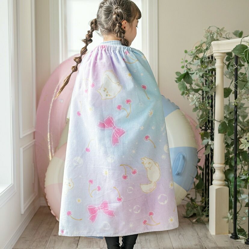 女の子ラップタオルロマンティック柄プールタオル[子供用大人用着替えタオルポンチョ子供用ピンク80cm×120cm綿100%水着用水泳ビーチタオルキッズジュニアレディースロングサイズ大判タオル巻きタオルお着替え]キャサリンコテージ