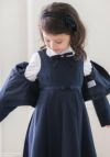 スーツ女の子入学式子供服制服長袖ブラウス付濃紺アンサンブル受験面接キッズフォーマルフォーマルスーツ4点セット[ジャンパースカート/ボレロ/ブラウス/リボン][110120130140150紺黒B体ゆったりサイズ