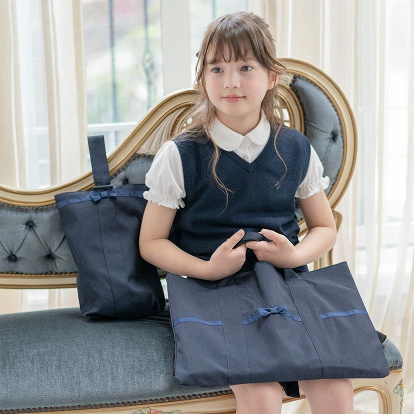 清楚おしゃれ濃紺シンプル上履きバッグ巾着スクールネイビーお受験面接フォーマルキッズキャサリンコテージTAK