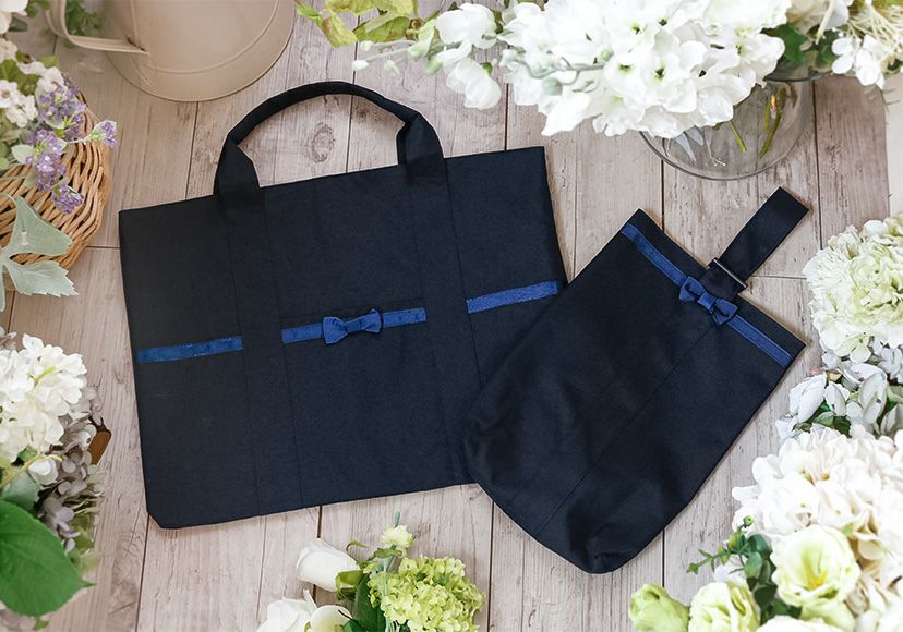 清楚おしゃれ濃紺シンプル上履きバッグ巾着スクールネイビーお受験面接フォーマルキッズキャサリンコテージTAK