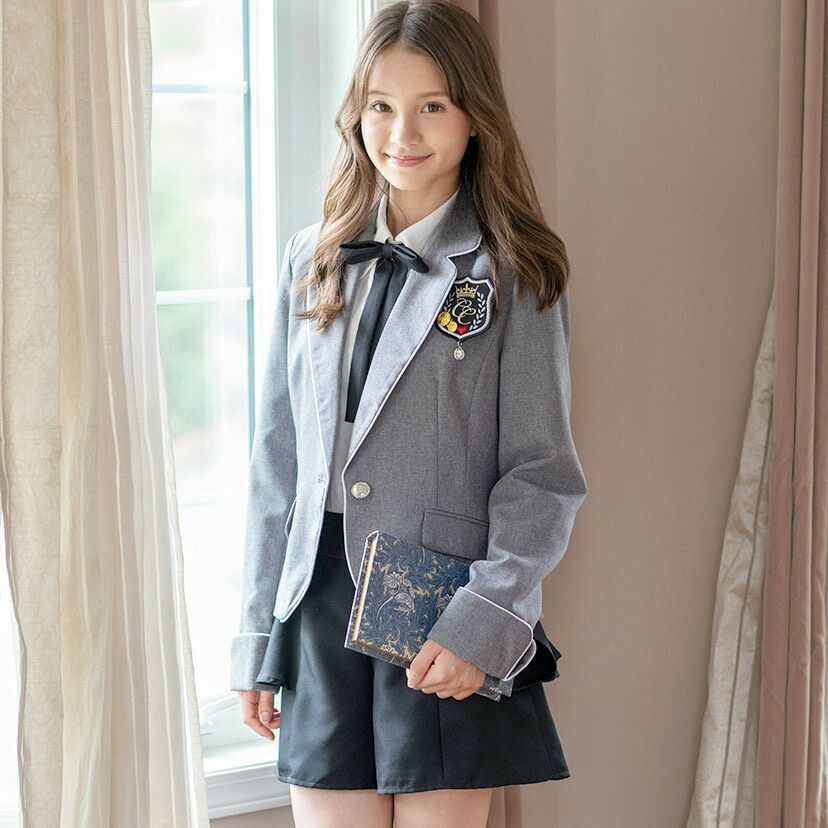 スーツ女の子女子高生パンツガールズぺプラムパンツスーツ5点セット卒業式入学式[ジャケット,パンツ,ブラウス,リボン,ブローチ,シャツ]女の子140150160165グレーフォーマル結婚式発表会子供スーツ