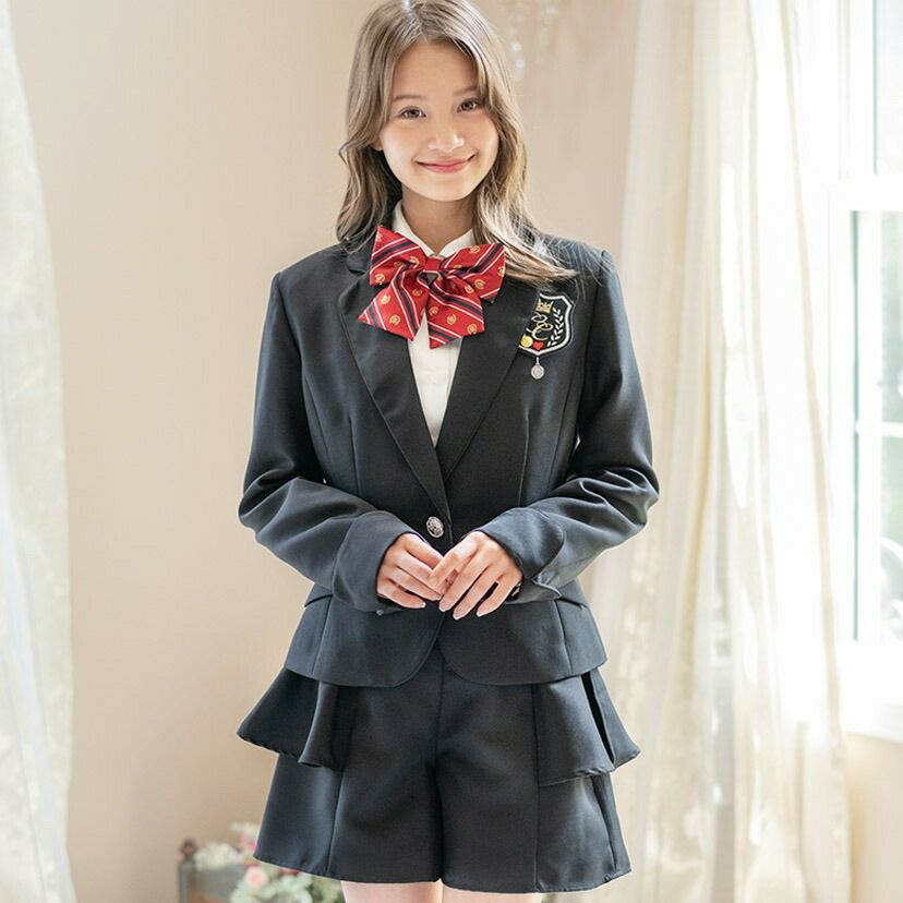 スーツ女の子女子高生パンツガールズぺプラムパンツスーツ5点セット卒業式入学式[ジャケット,パンツ,ブラウス,リボン,ブローチ,シャツ]女の子140150160165グレーフォーマル結婚式発表会子供スーツ