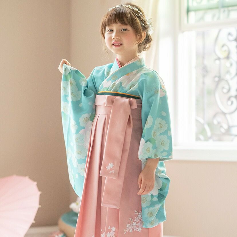送料無料袴セット卒業式卒園式着付け簡単刺繍入り袴和装セットジュニア女の子[着物上衣/袴/袴下帯/帯枕]赤白黒緑卒服小学生子供[110120130140150160cm]キッズ和服小学校通販購入