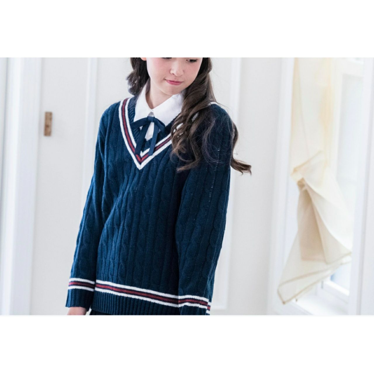 子供服ニット男女兼用ライン入りスクールセーター[男の子女の子Vネックセーター長袖120130140150160170cmネイビー紺フォーマルカジュアル]【キャサリンコテージ】