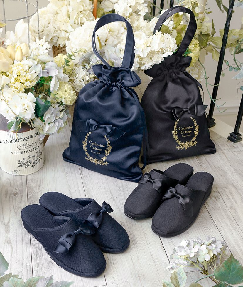 携帯用フォーマルスリッパ黒ヒール付き