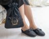 携帯用フォーマルスリッパ黒ヒール付き