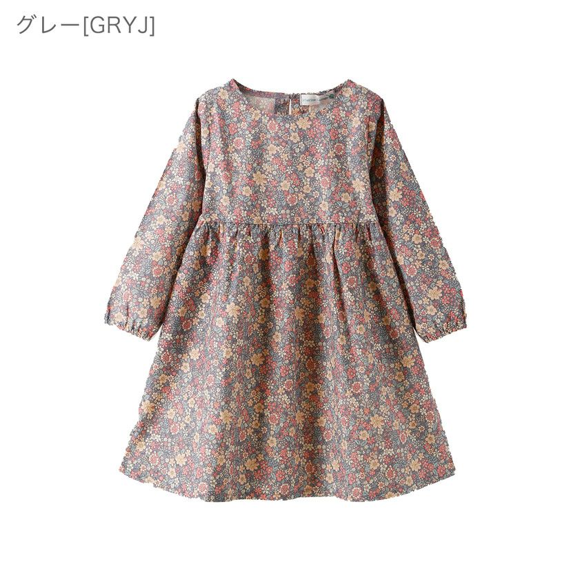 キッズ長袖花柄ワンピース[110120130140150cmピンクブルーグレー]女の子服カジュアル子供服YUP12