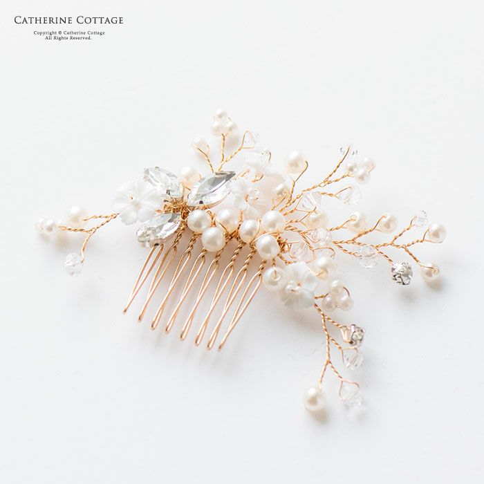 ヘアコームパール結婚式髪飾りバロックパールフラワーコームパールクリスタルビジューゴールド発表会パーティー卒業式子供ヘアアクセアリーおしゃれヘッドドレス上品ヘアアレンジ通販