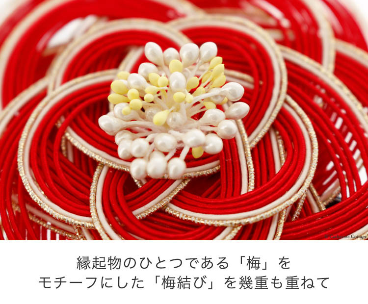 ヘアアクセサリー和装水引ヘアクリップ梅水引髪飾り梅結び大きめ[赤白金]着物浴衣袴振袖卒業式卒園式七五三成人式キッズジュニアレディース大人子供