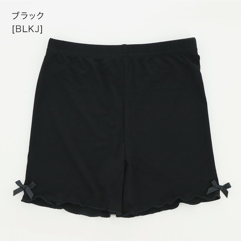 おしゃれガールズ一分丈スパッツ黒無地リボン付きキッズ・ジュニアYUP12