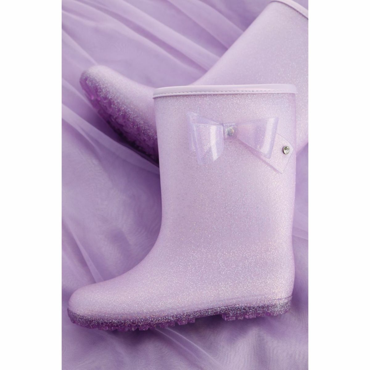 キッズ長靴サイドリボンラメレインブーツジュニアレディース