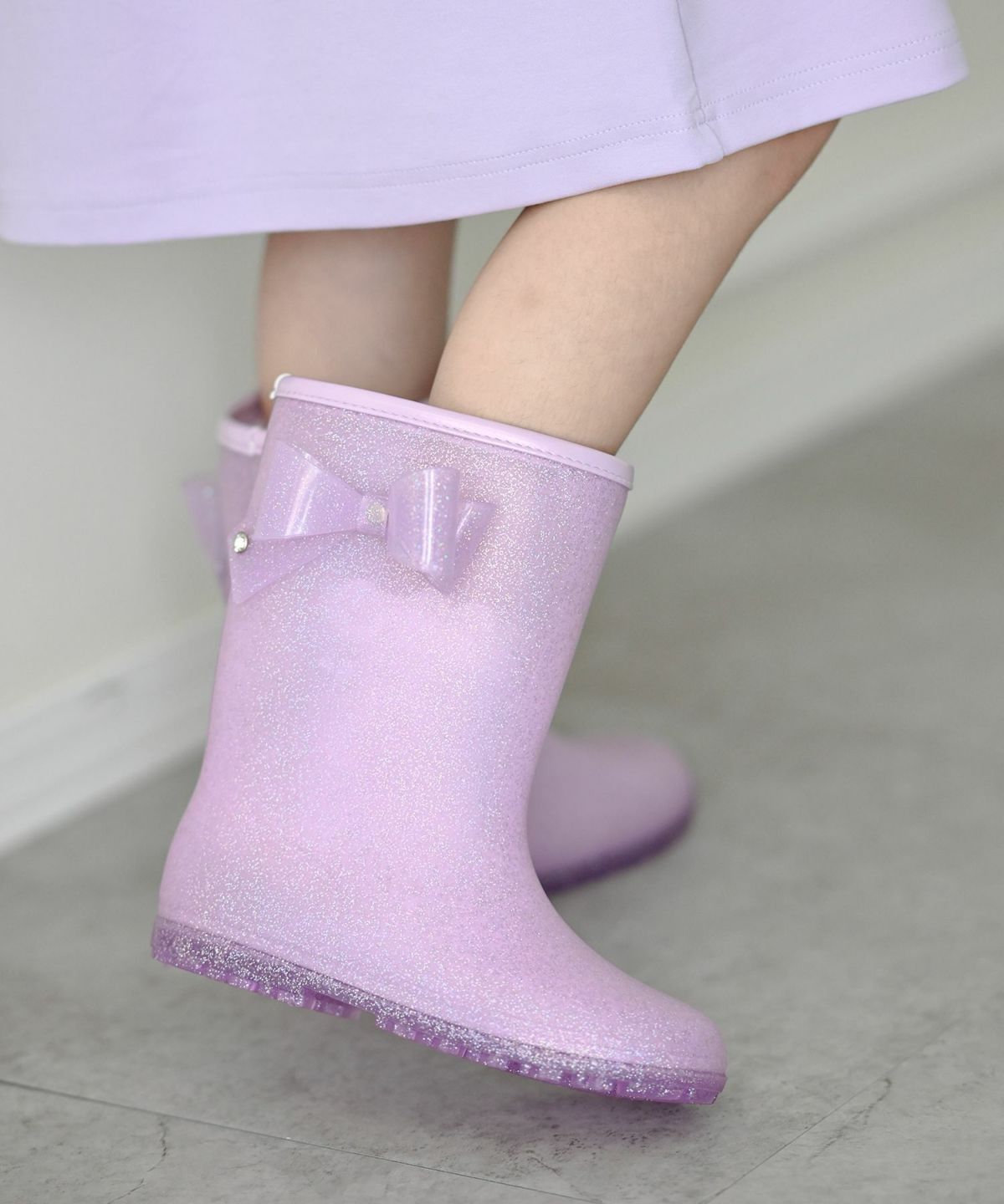 キッズ長靴サイドリボンラメレインブーツジュニアレディース