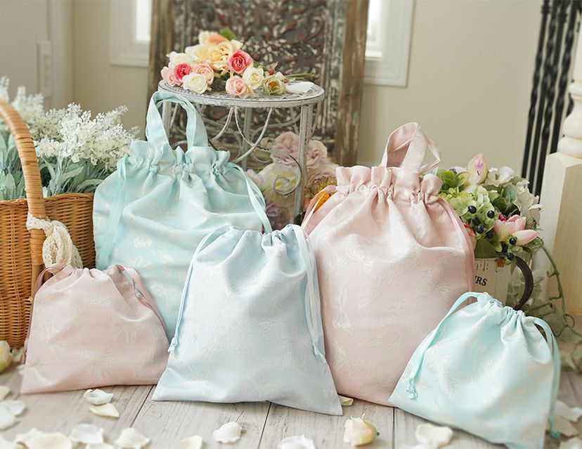 ラメの蝶舞うおしゃれ巾着袋3枚セット体操服入れスクールレッスンバッグ巾着通園通学グッズ