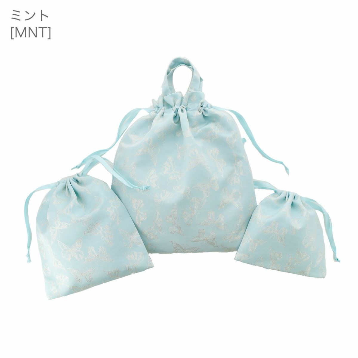 ラメの蝶舞うおしゃれ巾着袋3枚セット体操服入れスクールレッスンバッグ巾着通園通学グッズ