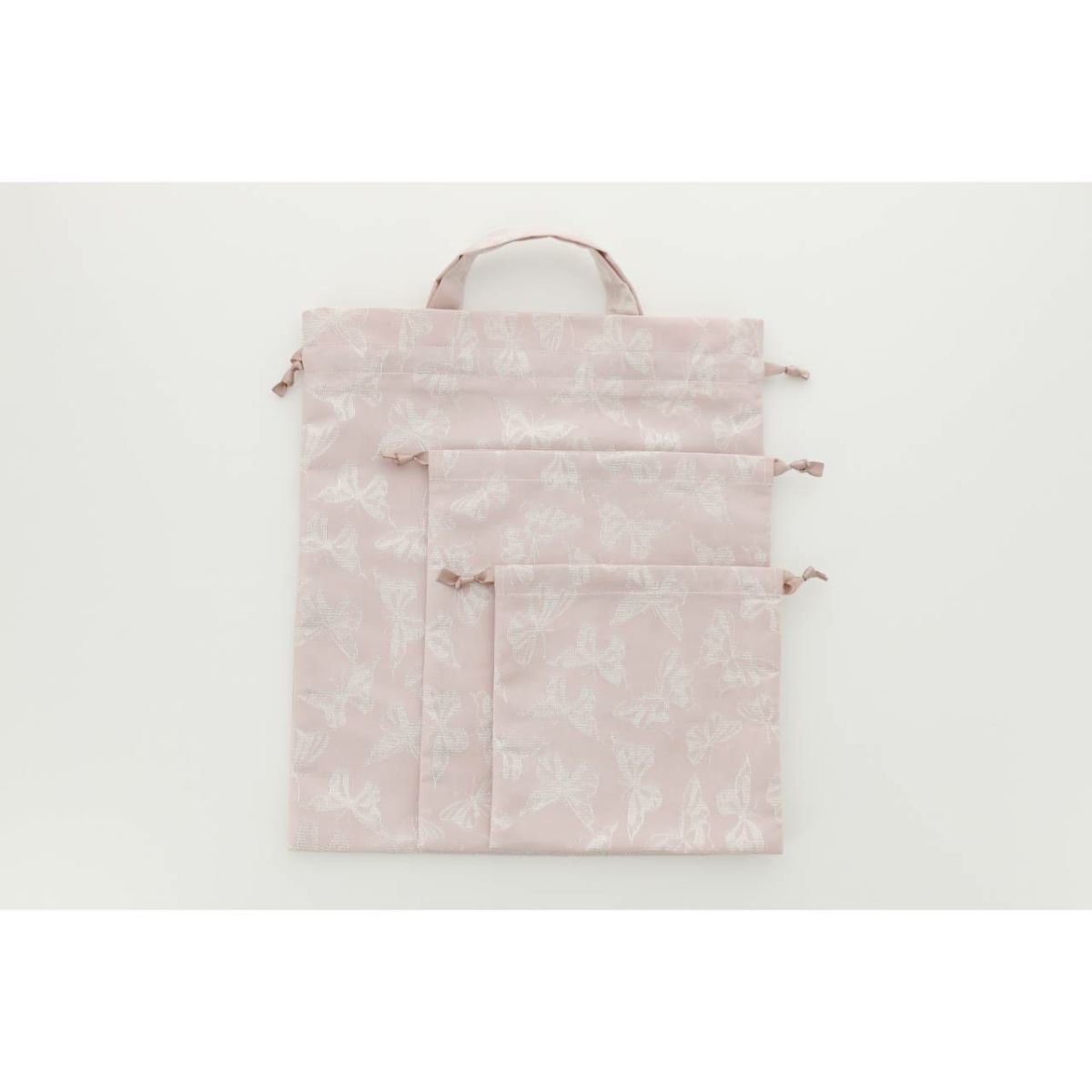 ラメの蝶舞うおしゃれ巾着袋3枚セット体操服入れスクールレッスンバッグ巾着通園通学グッズ