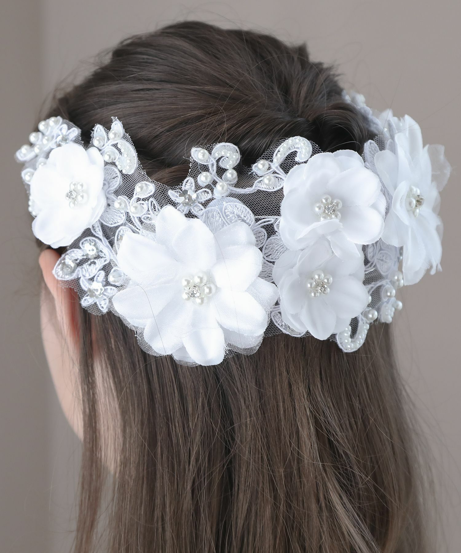 フラワーコサージュヘッドドレスピュアホワイトアクセサリーカチューシャヘアアクセサリーTAK