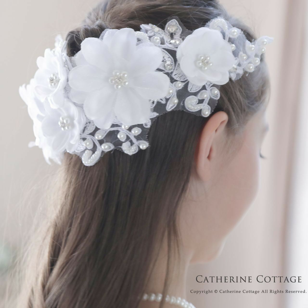 フラワーコサージュヘッドドレスピュアホワイトアクセサリーカチューシャヘアアクセサリーTAK