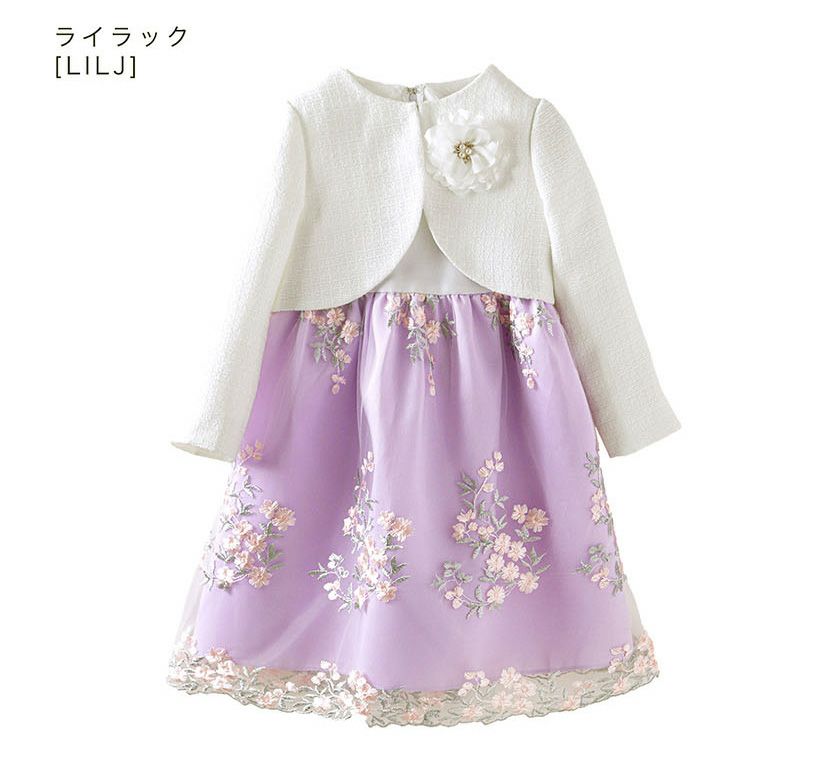 女の子入学式スーツ白ツイードボレロ＆花刺繍チュールレースワンピースセットアップフォーマル女子スーツ