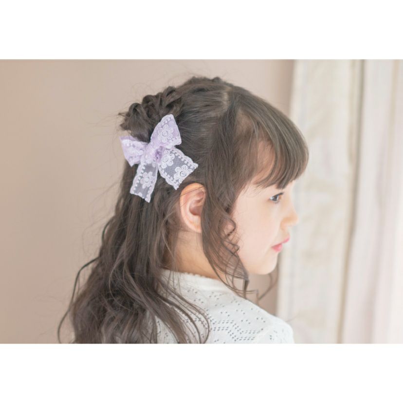 レースリボンヘアクリップ2個セットアクセサリーヘアアクセサリーキッズ