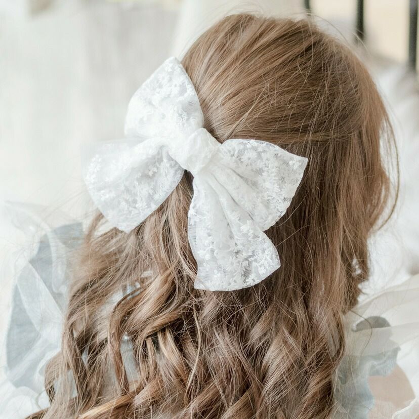 ビッグレースリボンヘアクリップ白アクセサリーヘアアクセサリーYUP6