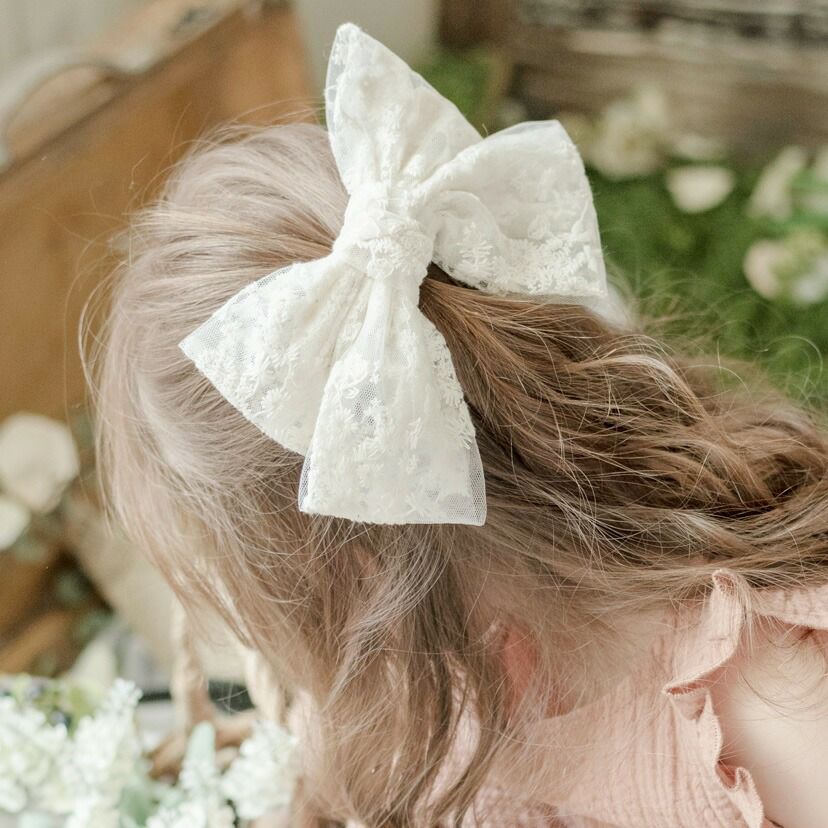 ビッグレースリボンヘアクリップ白アクセサリーヘアアクセサリーYUP6