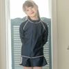 長袖ラッシュガードスクール水着　ファスナー　ファスナー・紺×白[NVY]