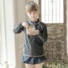 長袖ラッシュガードスクール水着　ファスナー・黒×白[BLK]
