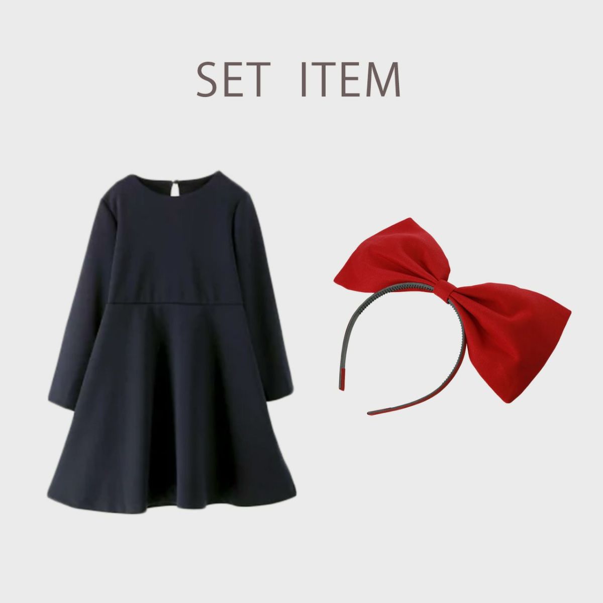 コスチューム見習い魔女仮装セット[長袖ワンピースネイビー／リボンカチューシャ赤2点セット]カジュアルワンピースTAK