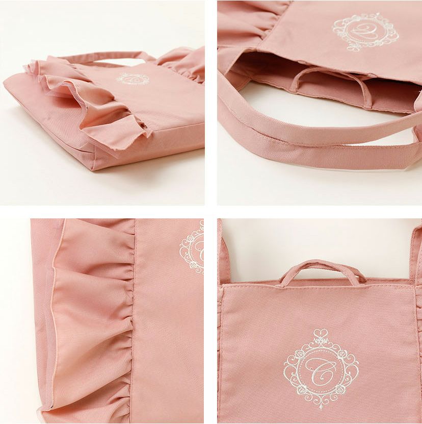 イニシャル刺繍入りフリルレッスンバッグスクールレッスンバッグマチあり手提げバッグフォーマルに合うバッグ