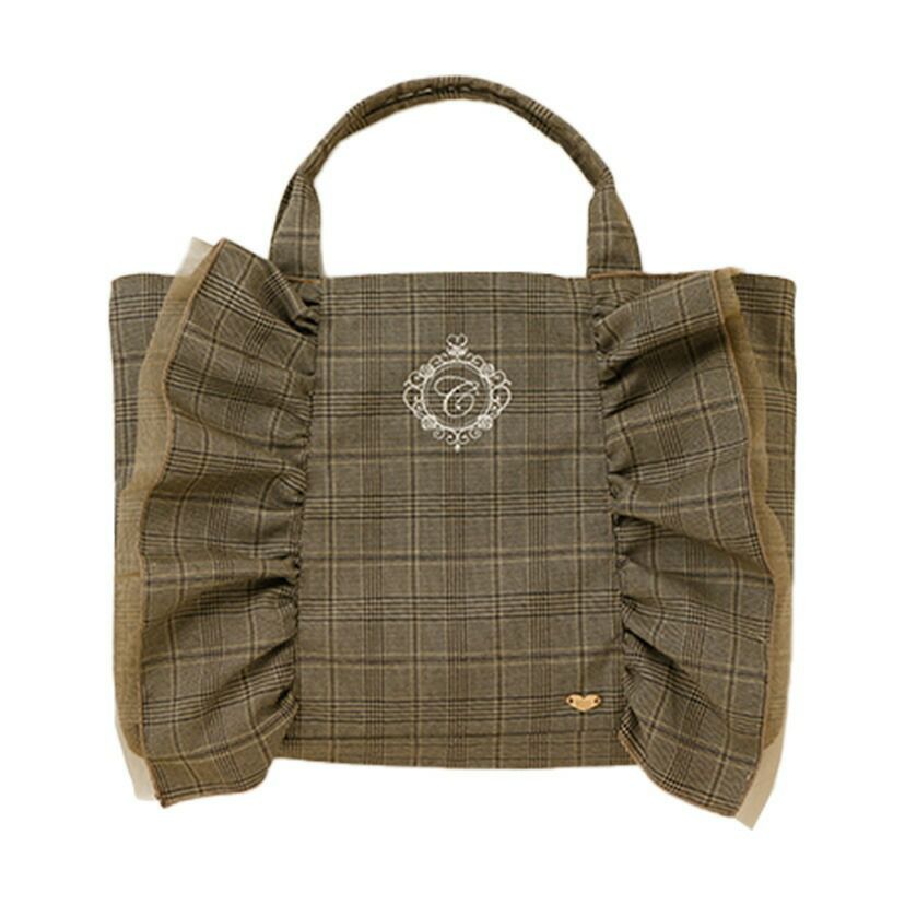 イニシャル刺繍入りフリルレッスンバッグスクールレッスンバッグマチあり手提げバッグフォーマルに合うバッグ